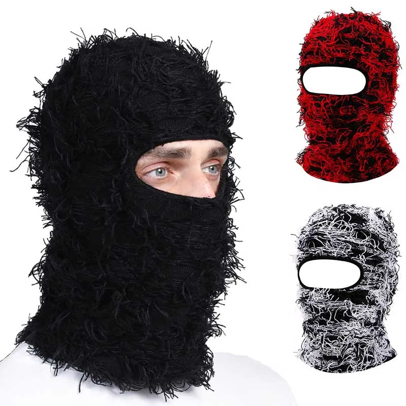 Balaclava Distressed Knitted Full Face Ski Mask for Men Women Beanies Hats Skullies Camouflage Winter Warm